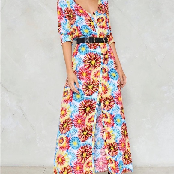 Nasty Gal Colorful Maxi Dress / Kimono Duster - Long sleeve Button front | Small - Picture 2 of 12